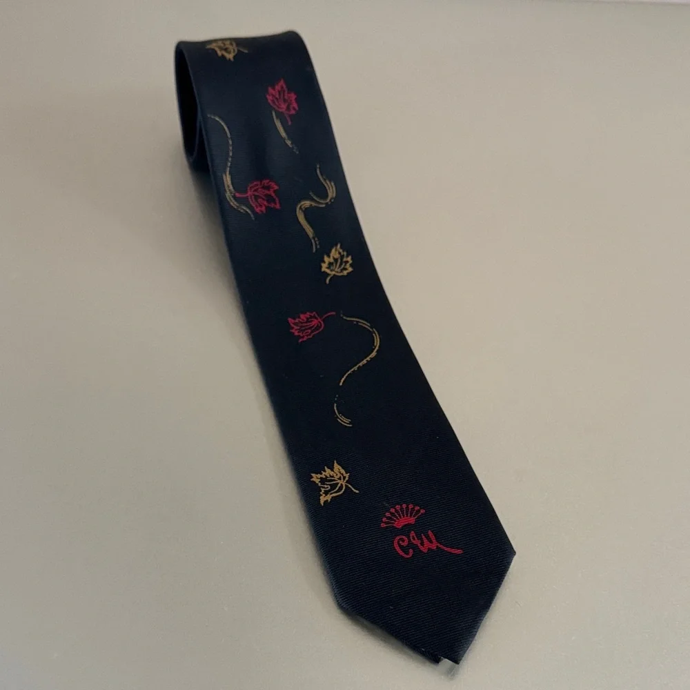 Vintage “Leaves” Navy Tie with Red & Gold Leaf Accents